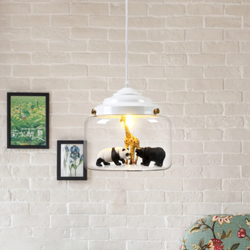 Potvormige helderglazen slingerlamp Scandinavische stijl 1-lichts wit/zwarte hanglamp met dierendeco Clearhalo