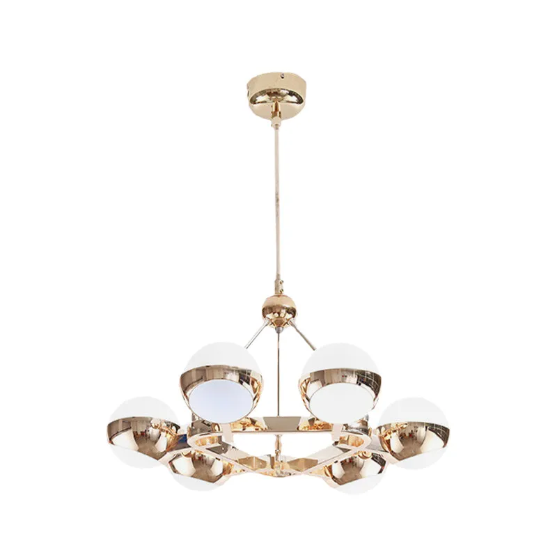 Prachtige ringhanglamp met bol matglazen kap 6/9 lichts metalen kroonluchter goud voor hotel Clearhalo