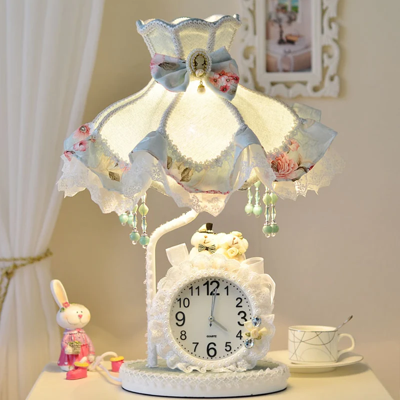 Prinsessenjurk Nachtkastje Licht Kinderstof 1 Lamp Woonkamer Nachtkastje Lamp Aqua met Klok Clearhalo