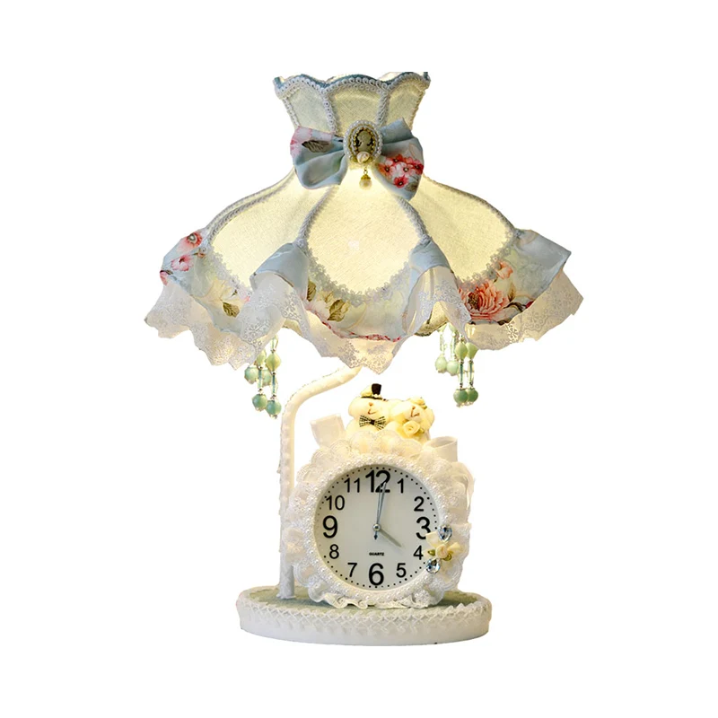 Prinsessenjurk Nachtkastje Licht Kinderstof 1 Lamp Woonkamer Nachtkastje Lamp Aqua met Klok Clearhalo