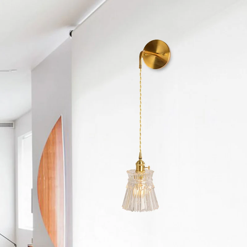 Prismatische glazen gouden wandkandelaar cilinder/ton/bloem enkele lamp traditionalisme LED-wandmontage lichtarmatuur Clea...
