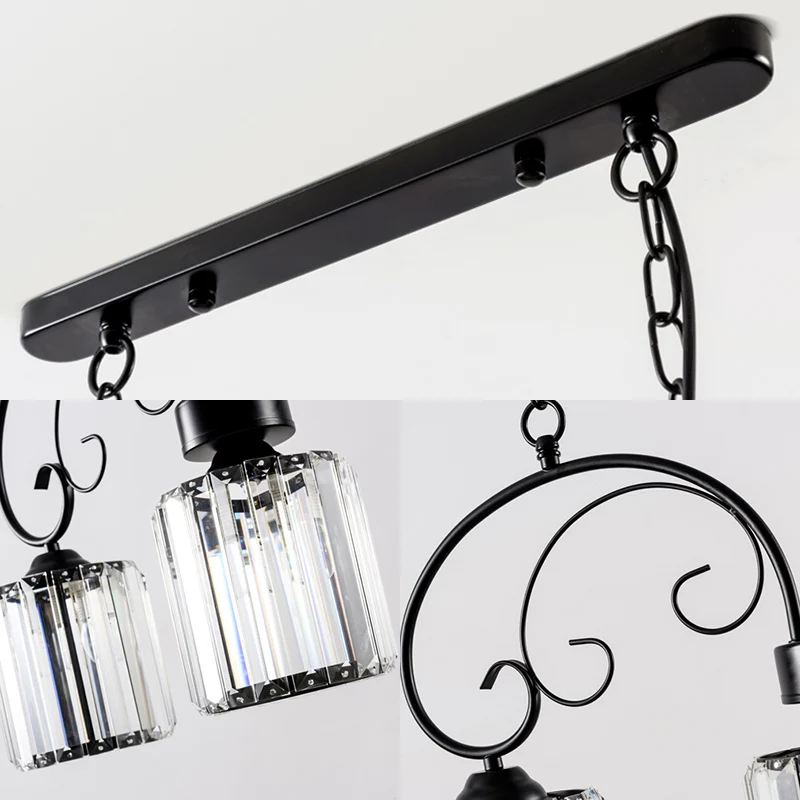 Prismatische kristallen cilinder eilandlamp Vintage zwarte hangende plafondlamp voor eetkamer Clearhalo