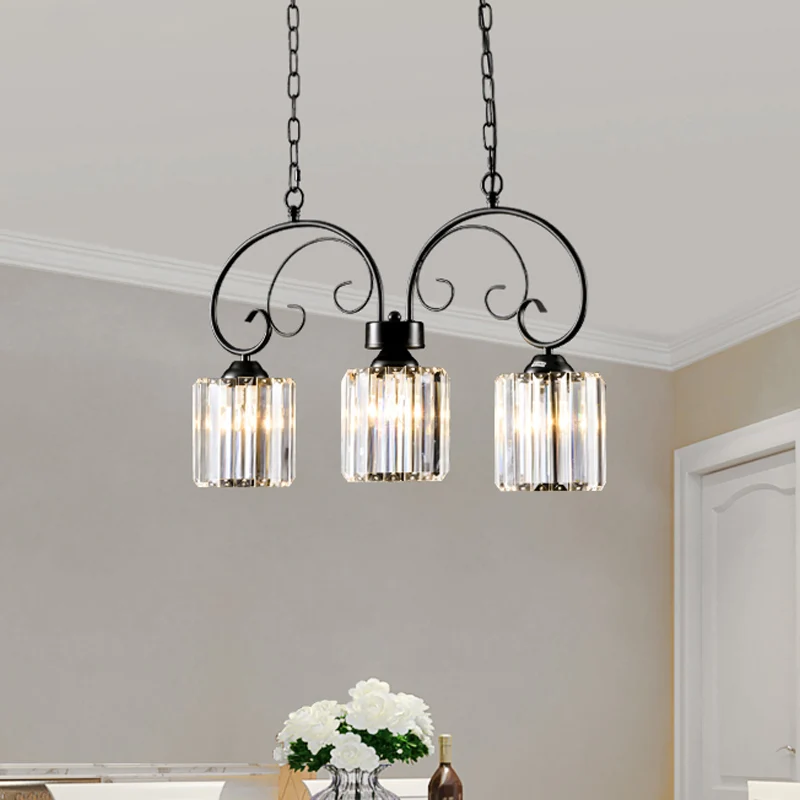 Prismatische kristallen cilinder eilandlamp Vintage zwarte hangende plafondlamp voor eetkamer Clearhalo