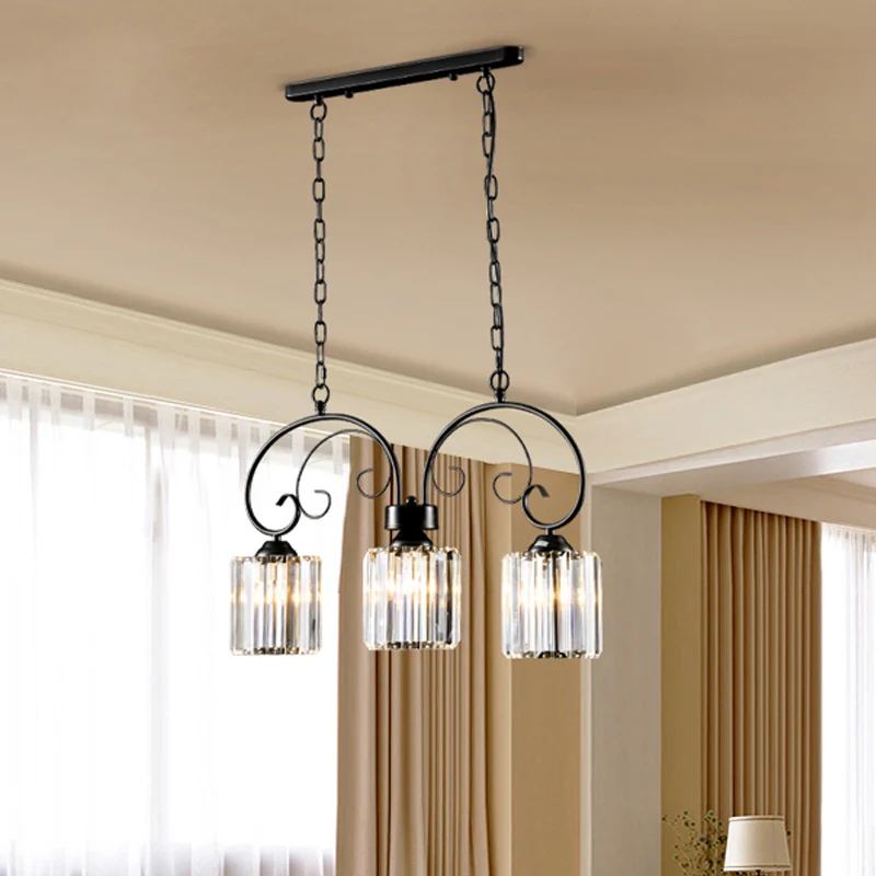Prismatische kristallen cilinder eilandlamp Vintage zwarte hangende plafondlamp voor eetkamer Clearhalo