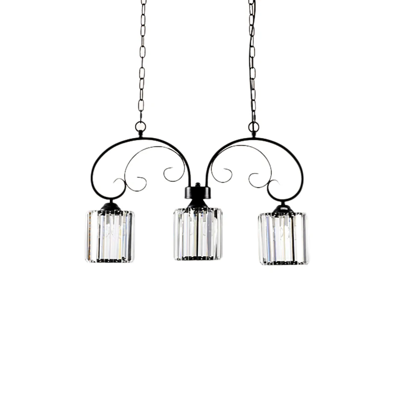 Prismatische kristallen cilinder eilandlamp Vintage zwarte hangende plafondlamp voor eetkamer Clearhalo