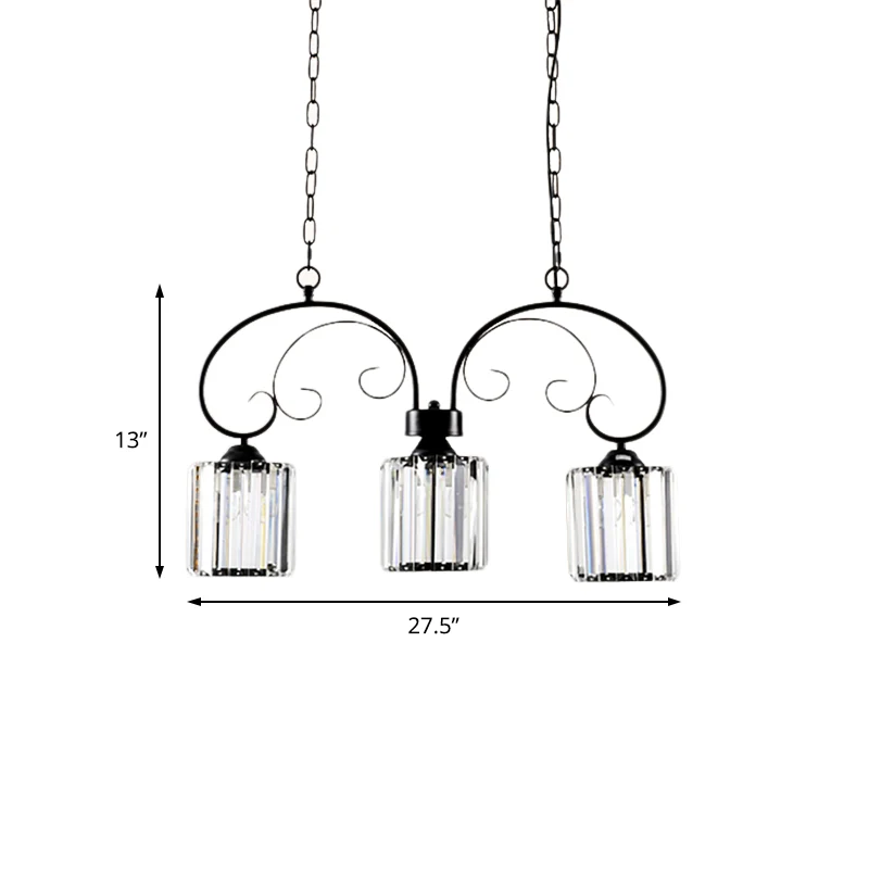 Prismatische kristallen cilinder eilandlamp Vintage zwarte hangende plafondlamp voor eetkamer Clearhalo