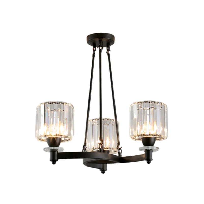 Prismatische kristallen cilinderkroonluchter hedendaagse 3/6/8-koppige eetkamer plafondophanglamp zwart/goud Clearhalo
