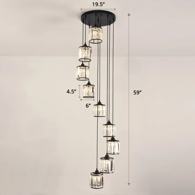 Prismatische kristallen cilindrische hanglamp Hedendaagse clusterhanglamp voor trappen Clearhalo