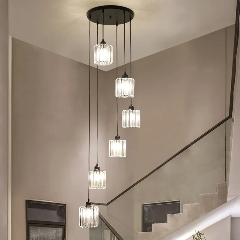 Prismatische kristallen cilindrische hanglamp Hedendaagse clusterhanglamp voor trappen Clearhalo