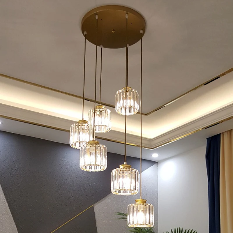 Prismatische kristallen cilindrische hanglamp Hedendaagse clusterhanglamp voor trappen Clearhalo