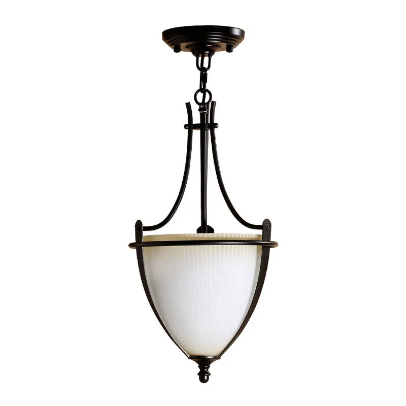 Prismatische melkglazen kom hanglamp Rustiek 1-lichts foyer hangende plafondlamp zwart Clearhalo