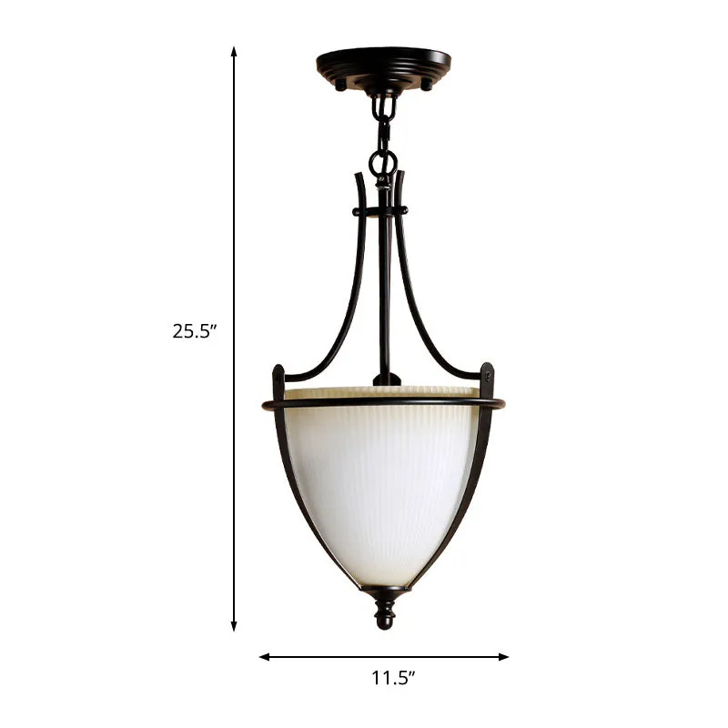 Prismatische melkglazen kom hanglamp Rustiek 1-lichts foyer hangende plafondlamp zwart Clearhalo