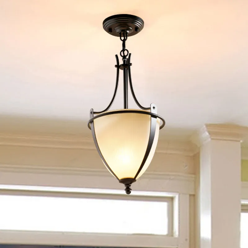 Prismatische melkglazen kom hanglamp Rustiek 1-lichts foyer hangende plafondlamp zwart Clearhalo