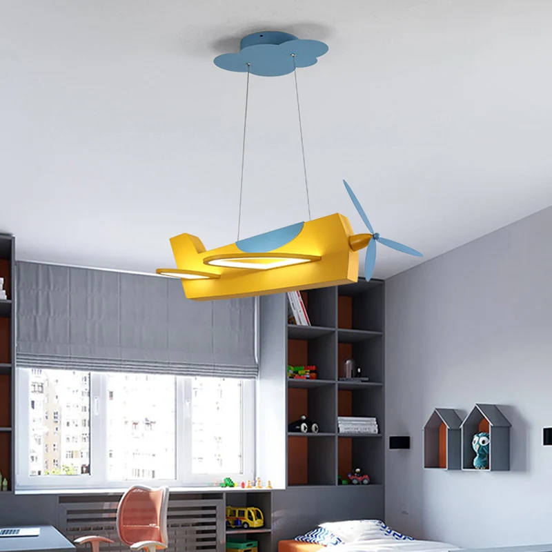 Propeller Vliegtuig Klaslokaal Hanglamp Metaal Creatieve LED-kroonluchterlamp voor kinderen Clearhalo