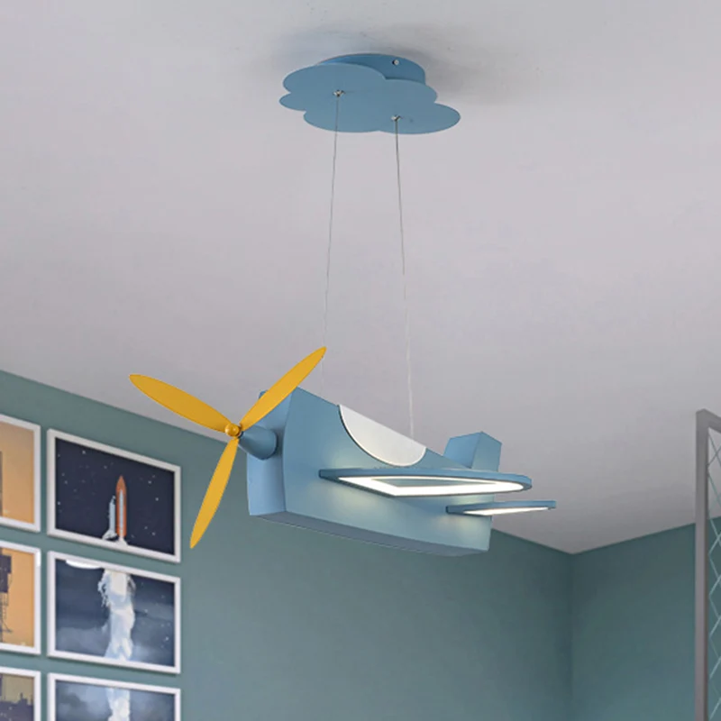 Propeller Vliegtuig Klaslokaal Hanglamp Metaal Creatieve LED-kroonluchterlamp voor kinderen Clearhalo