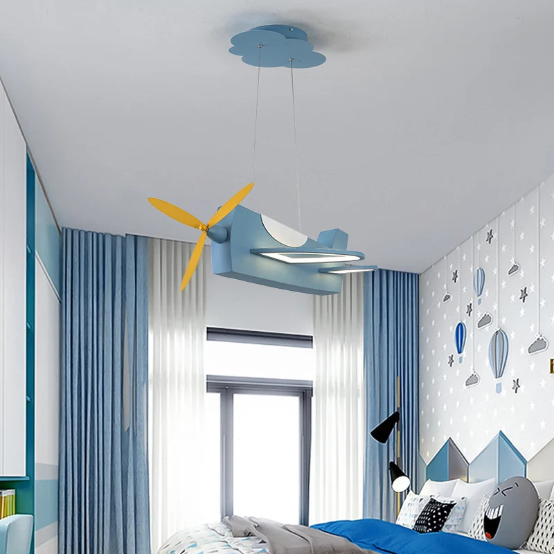 Propeller Vliegtuig Klaslokaal Hanglamp Metaal Creatieve LED-kroonluchterlamp voor kinderen Clearhalo
