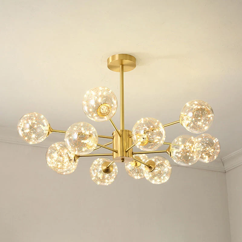 Radiaal hangende kroonluchter Moderne metalen LED-sterrendruppellamp met bolvormige helderglazen kap Clearhalo