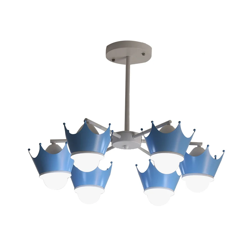 Radiale ijzeren plafondkroonluchter Kid 6/8 lampen geel/blauw hangende hanglamp met kroonlampenkap Clearhalo