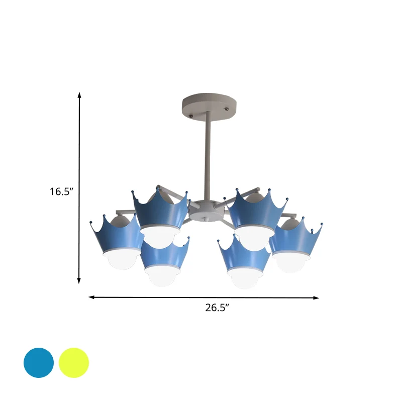 Radiale ijzeren plafondkroonluchter Kid 6/8 lampen geel/blauw hangende hanglamp met kroonlampenkap Clearhalo