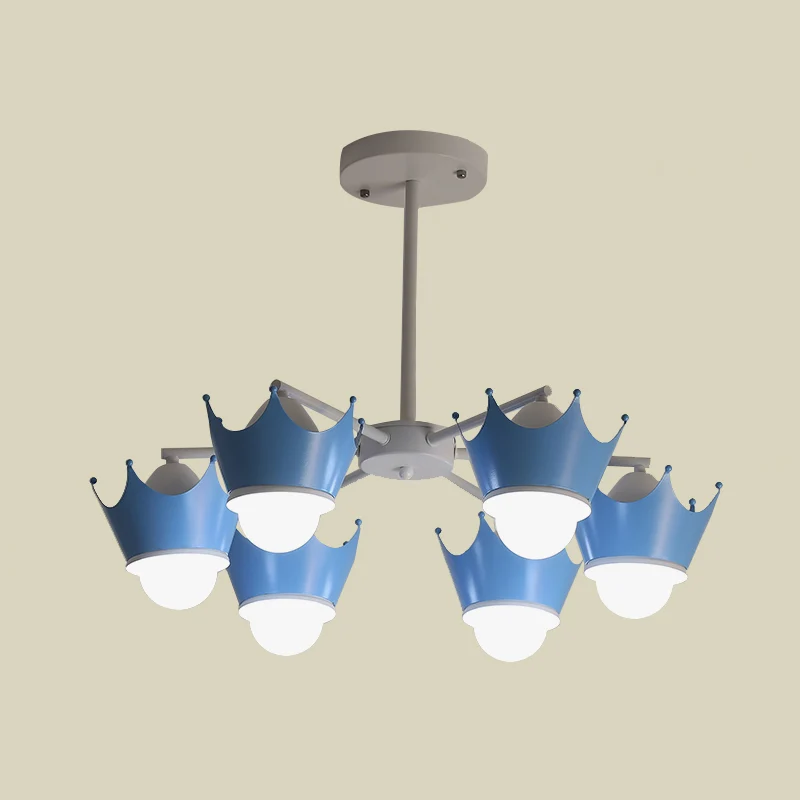 Radiale ijzeren plafondkroonluchter Kid 6/8 lampen geel/blauw hangende hanglamp met kroonlampenkap Clearhalo
