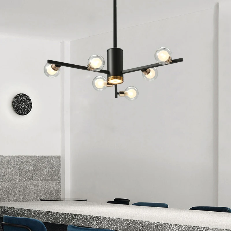 Radiale Kroonluchter Lichtpunt Modern Metaal 6/10/15 Lichten Zwart Hangend Plafondlamp met Bubble Helder Glazen Kap Clearhalo