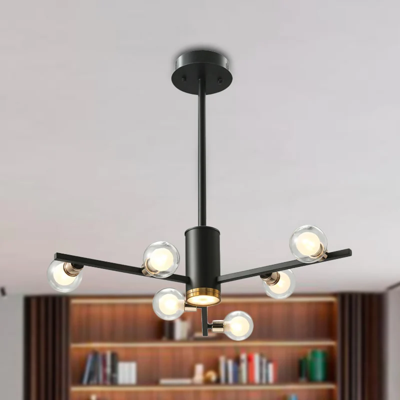 Radiale Kroonluchter Lichtpunt Modern Metaal 6/10/15 Lichten Zwart Hangend Plafondlamp met Bubble Helder Glazen Kap Clearhalo