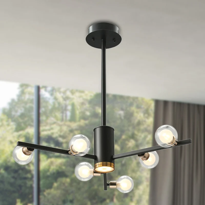 Radiale Kroonluchter Lichtpunt Modern Metaal 6/10/15 Lichten Zwart Hangend Plafondlamp met Bubble Helder Glazen Kap Clearhalo