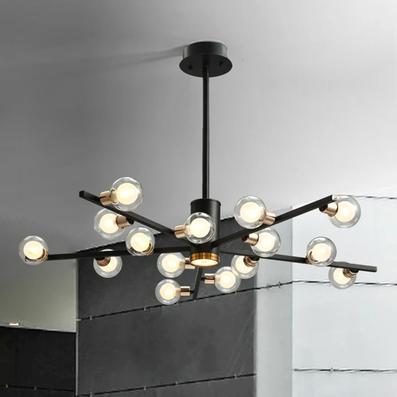 Radiale Kroonluchter Lichtpunt Modern Metaal 6/10/15 Lichten Zwart Hangend Plafondlamp met Bubble Helder Glazen Kap Clearhalo