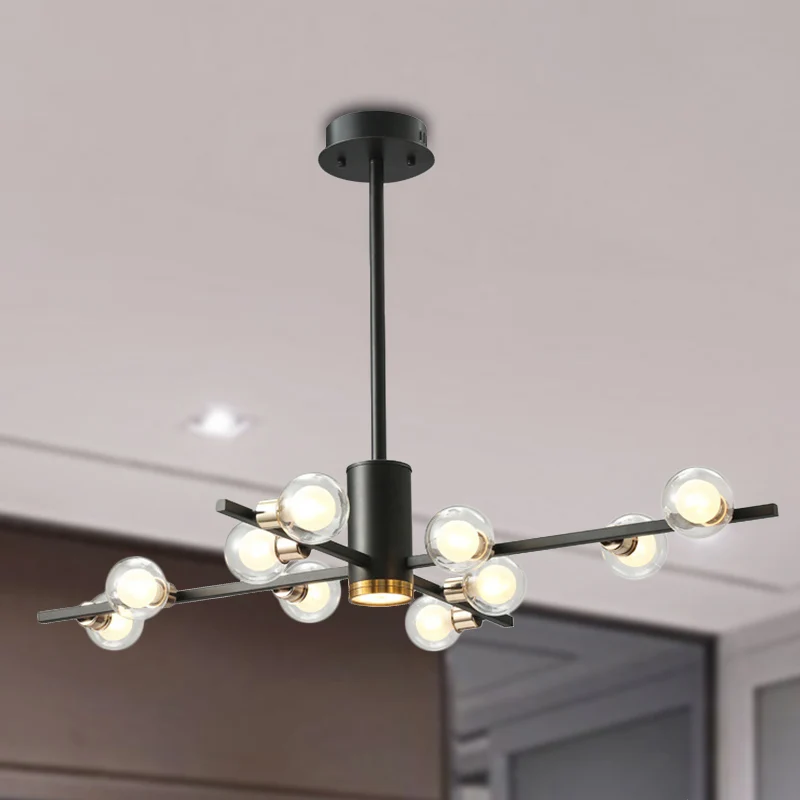 Radiale Kroonluchter Lichtpunt Modern Metaal 6/10/15 Lichten Zwart Hangend Plafondlamp met Bubble Helder Glazen Kap Clearhalo