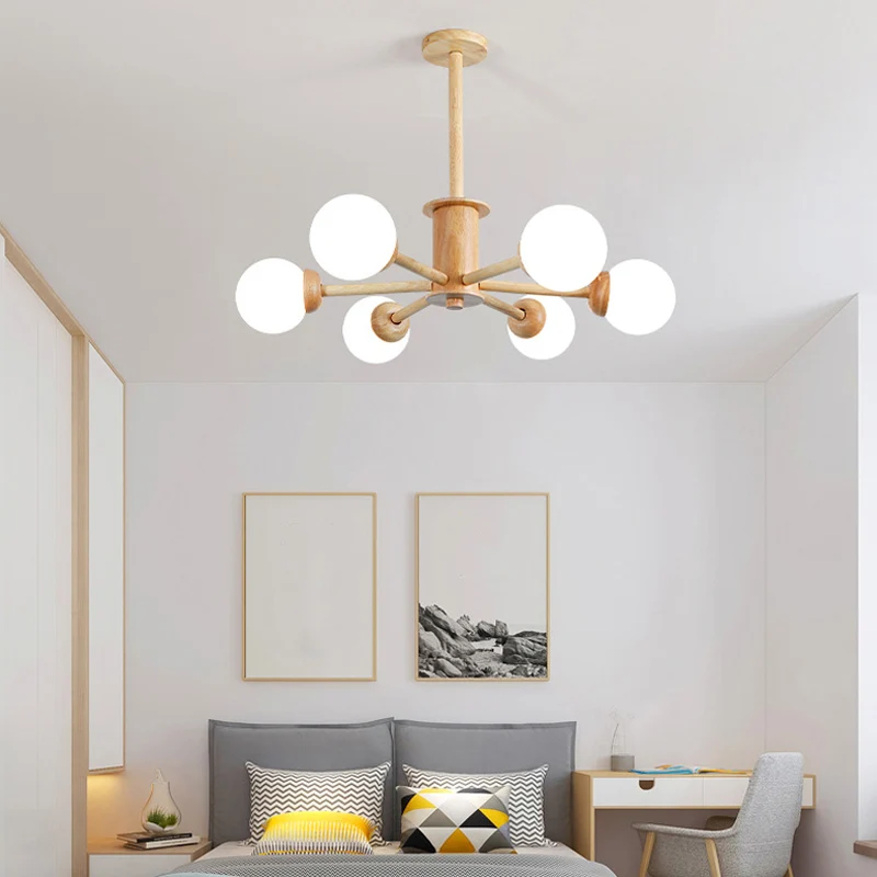 Radiale woonkamer kroonluchter licht houten LED eigentijds hangend plafondlicht Clearhalo