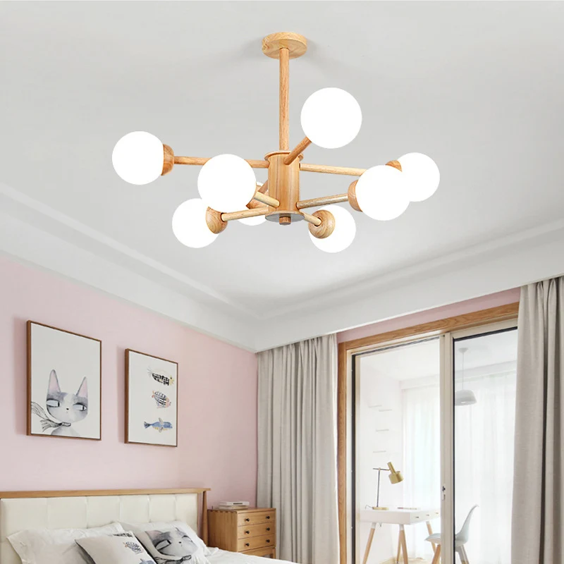 Radiale woonkamer kroonluchter licht houten LED eigentijds hangend plafondlicht Clearhalo