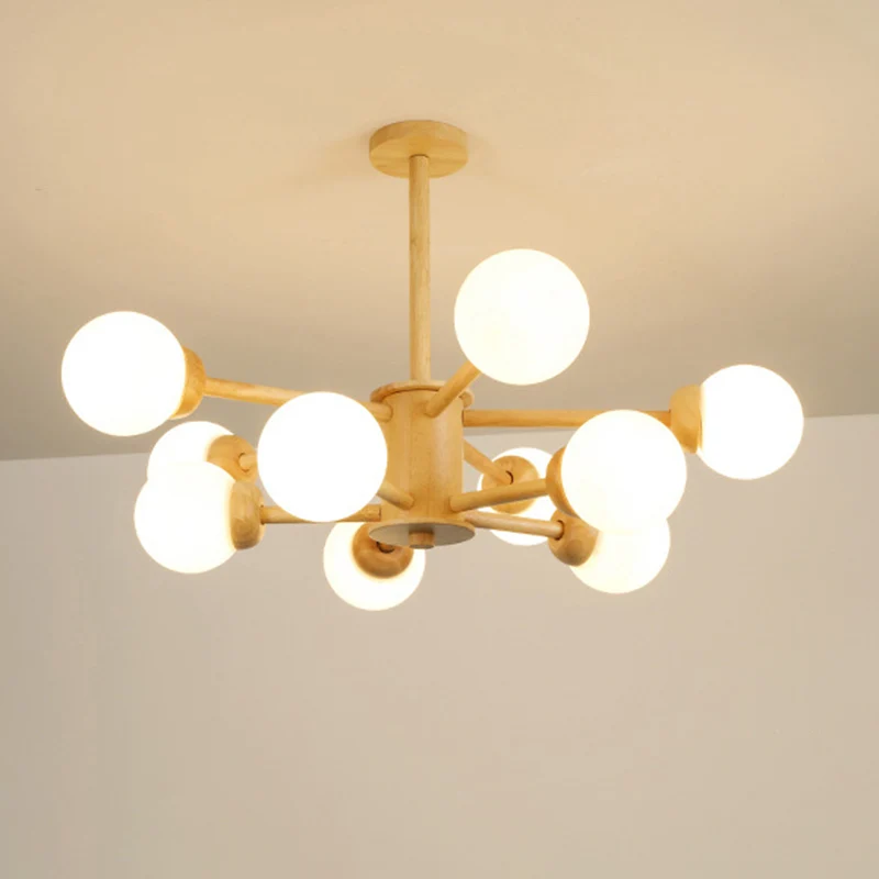 Radiale woonkamer kroonluchter licht houten LED eigentijds hangend plafondlicht Clearhalo