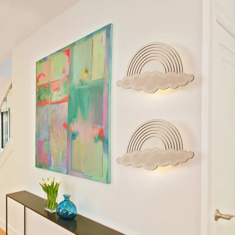 Rainbow & Cloud LED-wandlamp Hout Cartoon Sconce Light Beige voor kleuterslaapkamer Clearhalo