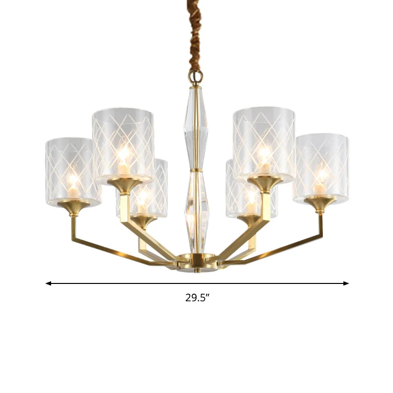 Rastercilinderschaduwkroonluchter Elegante stijl metalen plafondhanger goud voor studeerkamer Clearhalo