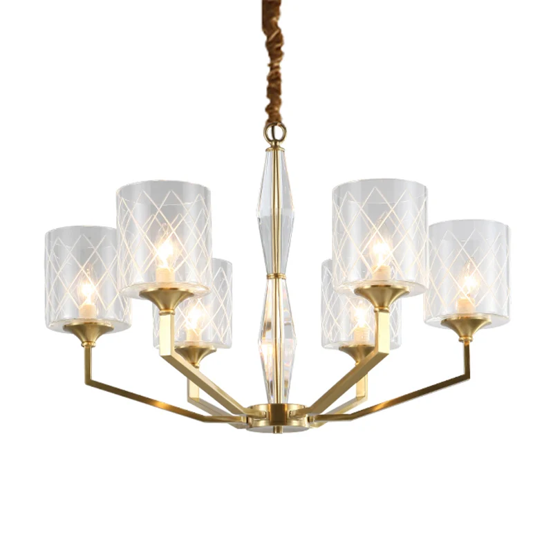 Rastercilinderschaduwkroonluchter Elegante stijl metalen plafondhanger goud voor studeerkamer Clearhalo