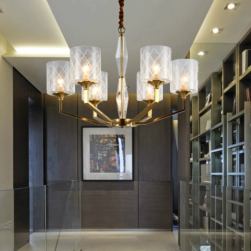 Rastercilinderschaduwkroonluchter Elegante stijl metalen plafondhanger goud voor studeerkamer Clearhalo