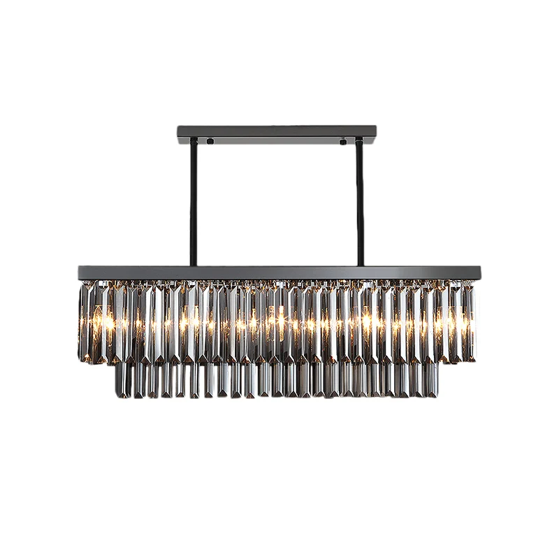 Rechthoek Rookgrijs Kristallen Blok Eilandlamp Modern 10 Lichten Zwart Hangende Kroonluchter, 31,5"/39" Breed Clearhalo