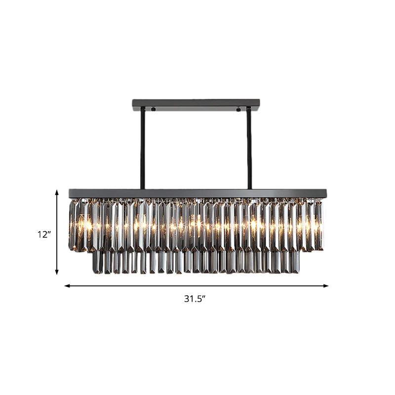 Rechthoek Rookgrijs Kristallen Blok Eilandlamp Modern 10 Lichten Zwart Hangende Kroonluchter, 31,5"/39" Breed Clearhalo