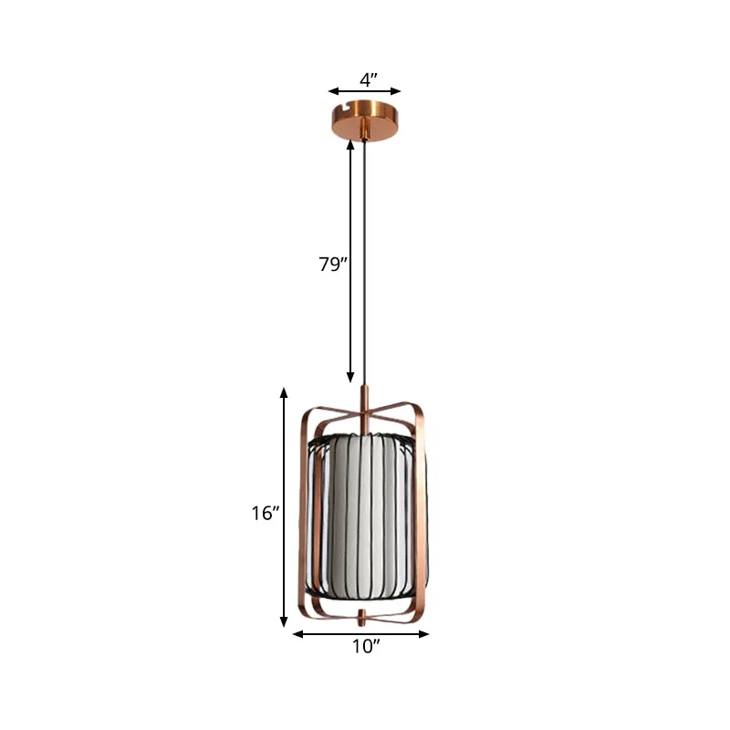 Rechthoekig frame hanglamp modernisme metaal 1-lichts roségouden hanglamp met cilinderzwarte kooi en witte stoffen kap Cle...