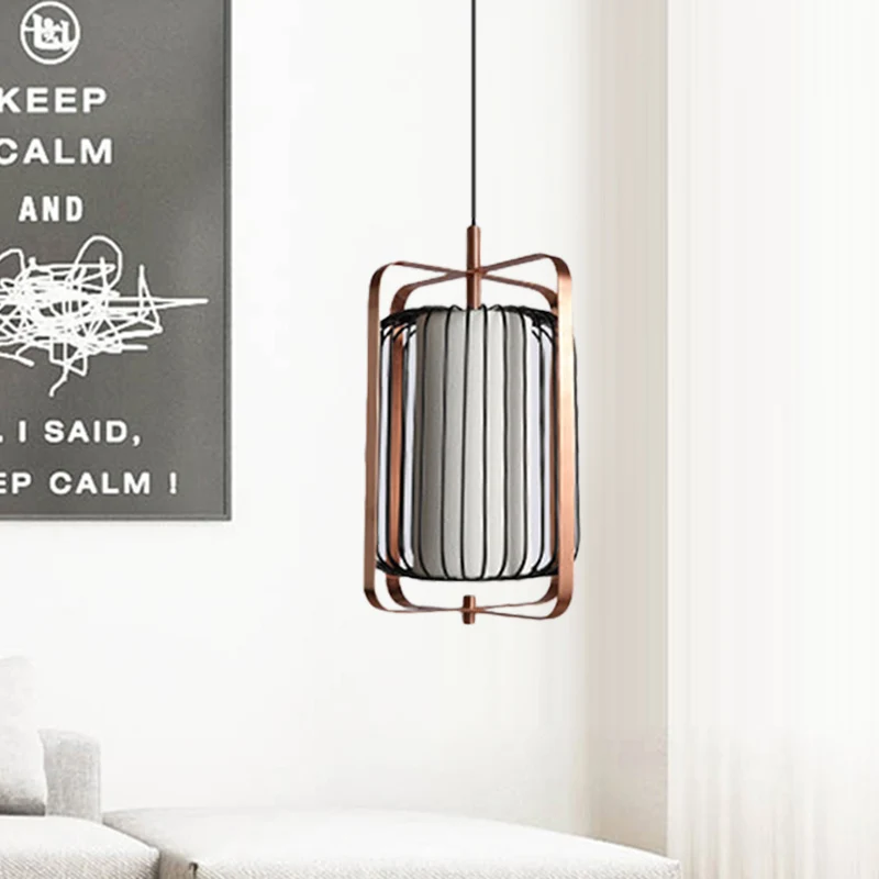 Rechthoekig frame hanglamp modernisme metaal 1-lichts roségouden hanglamp met cilinderzwarte kooi en witte stoffen kap Cle...