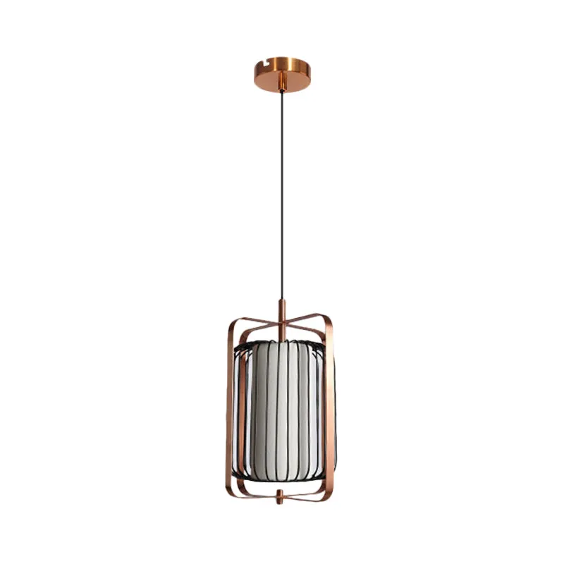 Rechthoekig frame hanglamp modernisme metaal 1-lichts roségouden hanglamp met cilinderzwarte kooi en witte stoffen kap Cle...