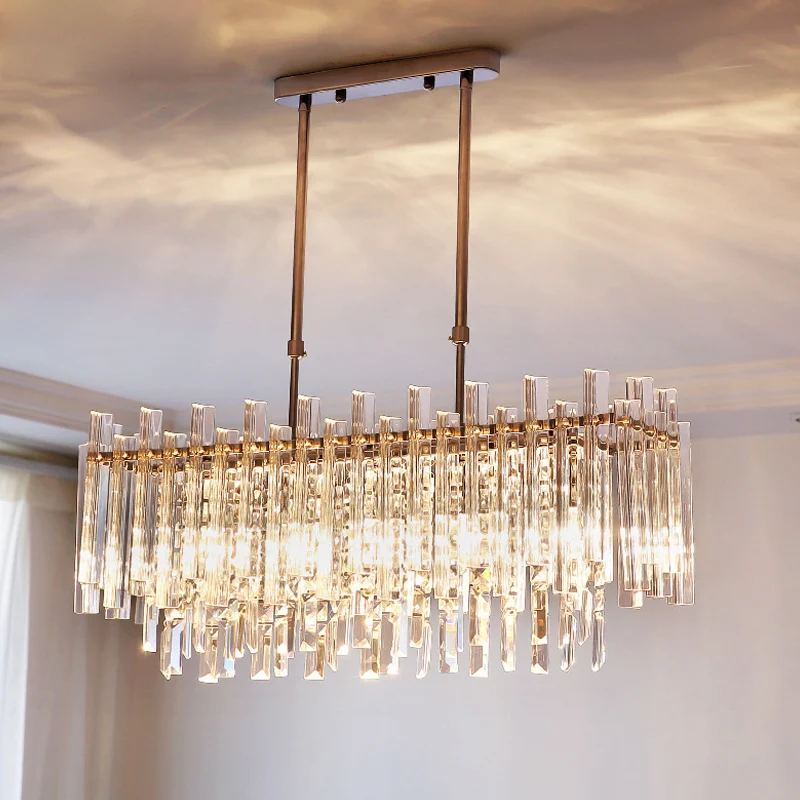 Rechthoekig hangend lichtarmatuur modern kristalblok 5-lichts chroom kroonluchterlicht voor eetkamer Clearhalo