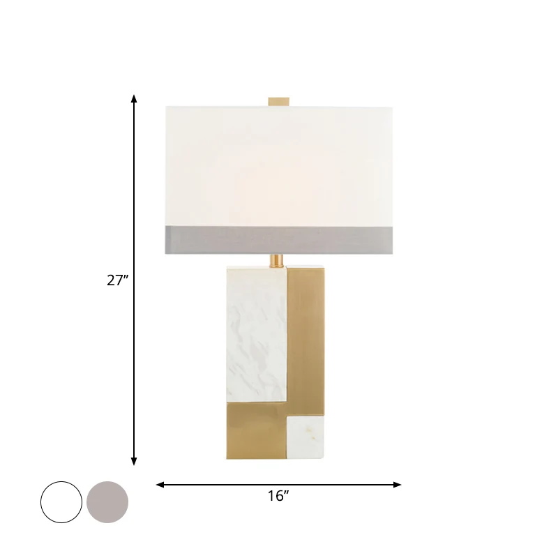 Rechthoekig nachtkastje licht minimalistisch marmer 1 lamp grijs/wit en messing colorblock tafellamp met stoffen kap Clear...