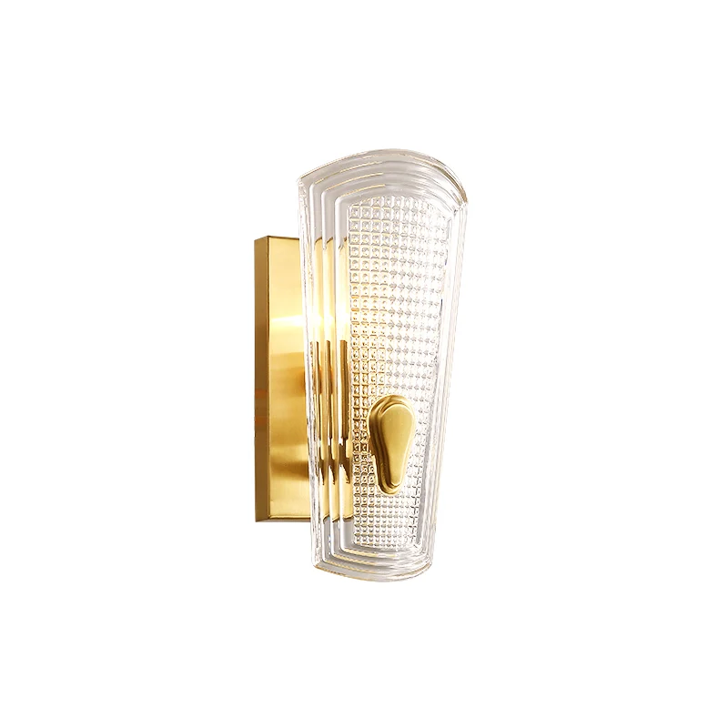 Rechthoekige achterplaat metalen wandlamp moderne gouden 1/2-kops blaker lichtarmatuur met heldere prismatische glazen kap...