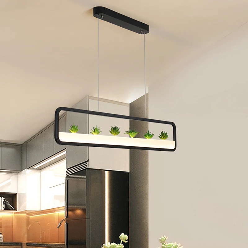 Rechthoekige acryl eilandkroonluchter Eenvoudige 27,5"/39" lange LED-eetkamerplafondlamp zwart/wit Clearhalo