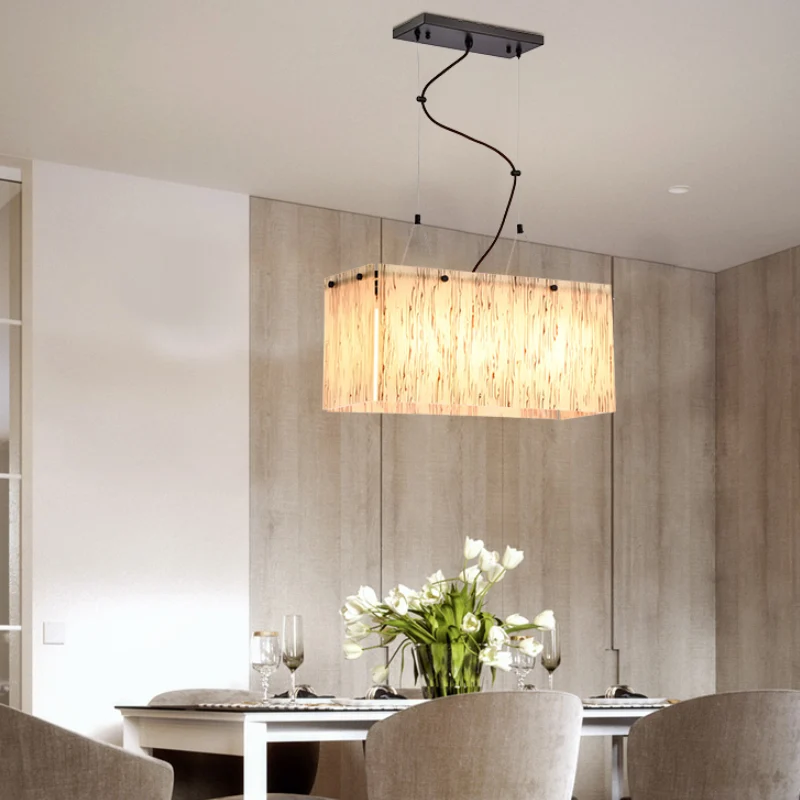 Rechthoekige beige glazen eilandhanglamp met modernistische stijl 4-kops eetkamer eilandverlichting Clearhalo