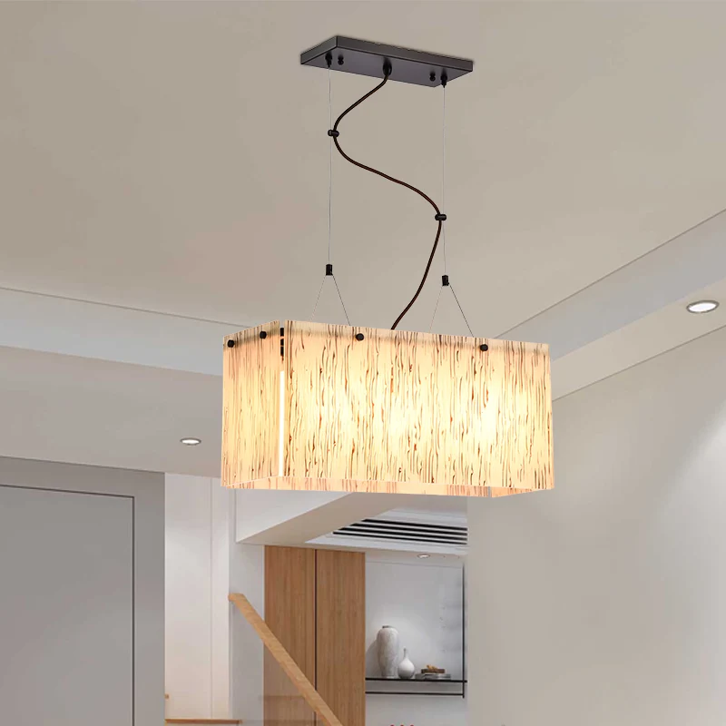 Rechthoekige beige glazen eilandhanglamp met modernistische stijl 4-kops eetkamer eilandverlichting Clearhalo