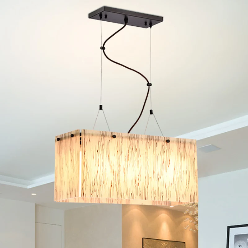 Rechthoekige beige glazen eilandhanglamp met modernistische stijl 4-kops eetkamer eilandverlichting Clearhalo