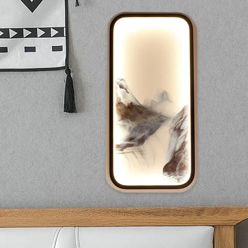 Rechthoekige bergwandmontage licht oosters metallic LED zwarte muurmuurlamp voor woonkamer Clearhalo