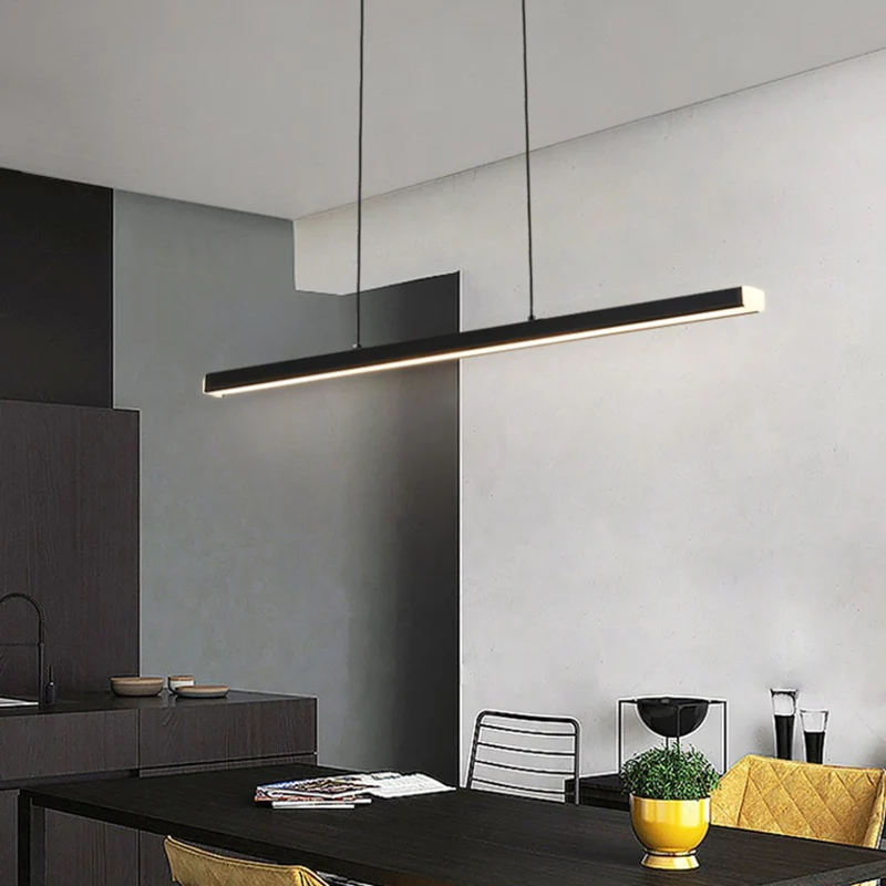 Rechthoekige Diner LED-hanglamp Metalen minimalistische lineaire eilandlamp Clearhalo